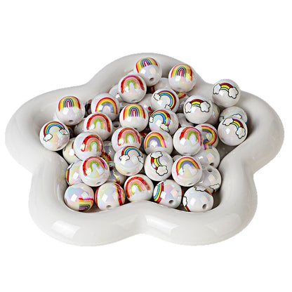 100Pcs 16mm double-sided printed acrylic rainbow cloud beads DIY mobile phone chain pendant car hanging keychain chain accessories