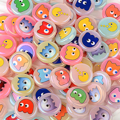 100Pcs 24mm acrylic plated color cartoon Pac-Man printed flat beads DIY mobile phone rope keychain accessories loose beads