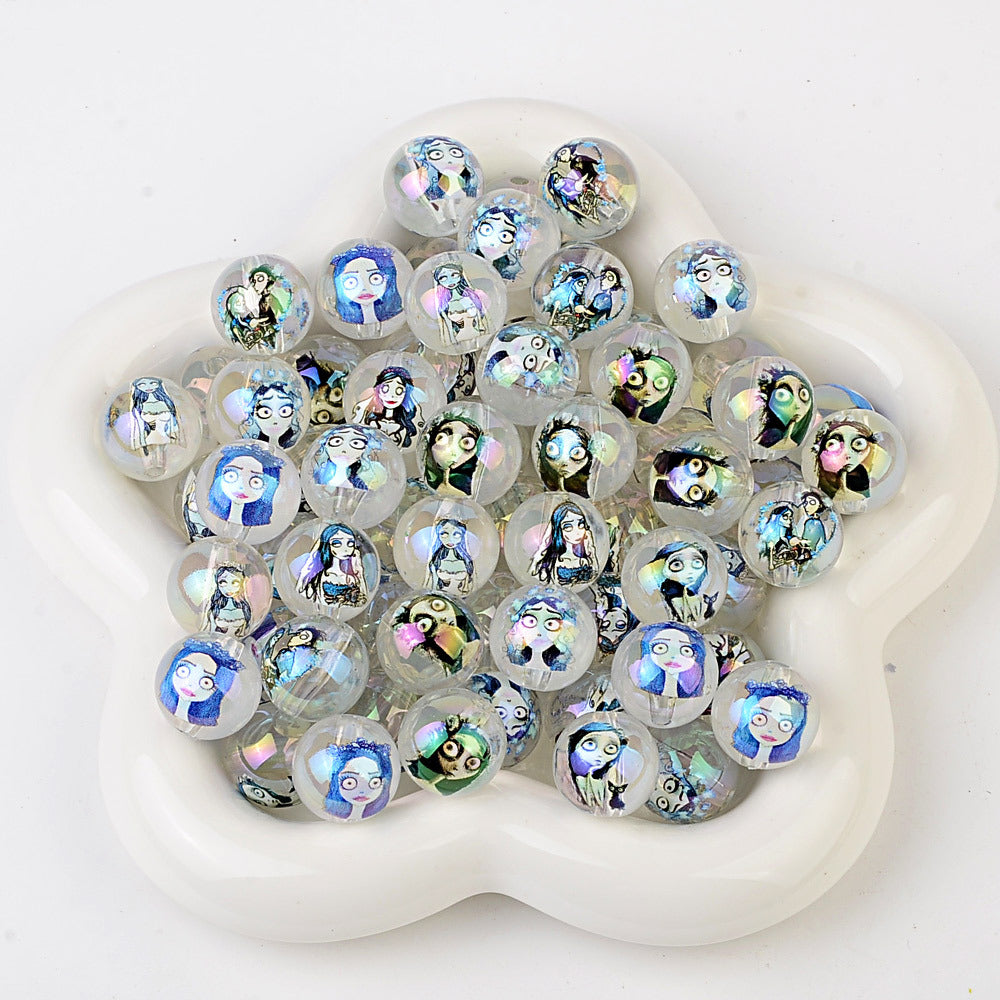 100Pcs Printed Halloween Theme Emily Victor Character Straight Hole Beads DIY Handmade Necklace Bead Pen Accessories
