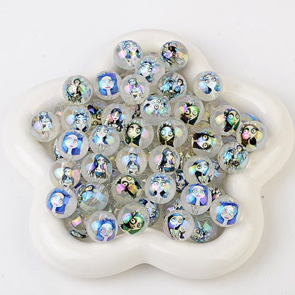 100Pcs Printed Halloween Theme Emily Victor Character Straight Hole Beads DIY Handmade Necklace Bead Pen Accessories