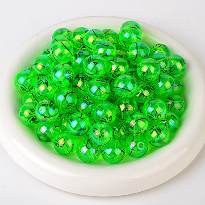 100Pcss 16mm fluorescent green Grinch expression acrylic through-hole round beads DIY handmade jewelry loose bead accessories wholesale