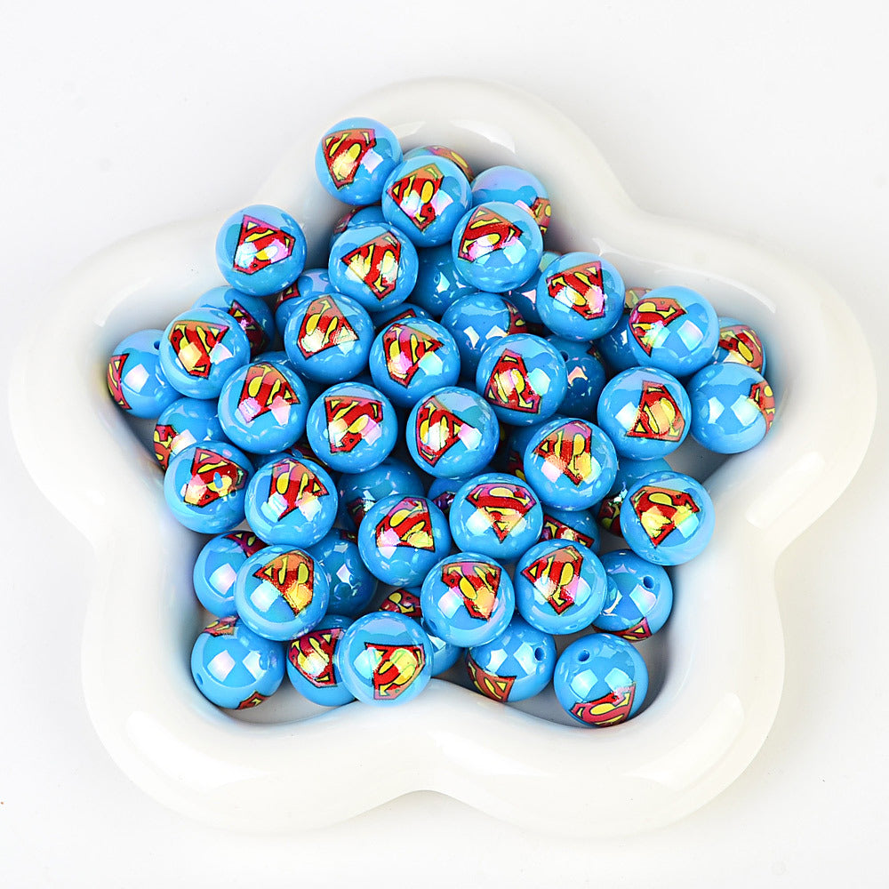 16Mm Marvel Superhero straight hole printing beaded DIY mobile phone chain keychain car hanging bead pen jewelry with