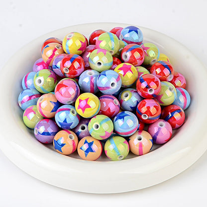 100Pcs UV plated color printing rainbow five-pointed star beaded DIY mobile phone chain beaded pen keychain various jewelry accessories