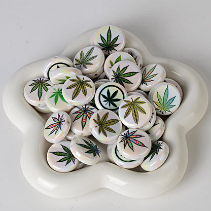 100Pcs acrylic printed hemp leaf round cake beads DIY bead pen mobile phone chain keychain car hanging accessories