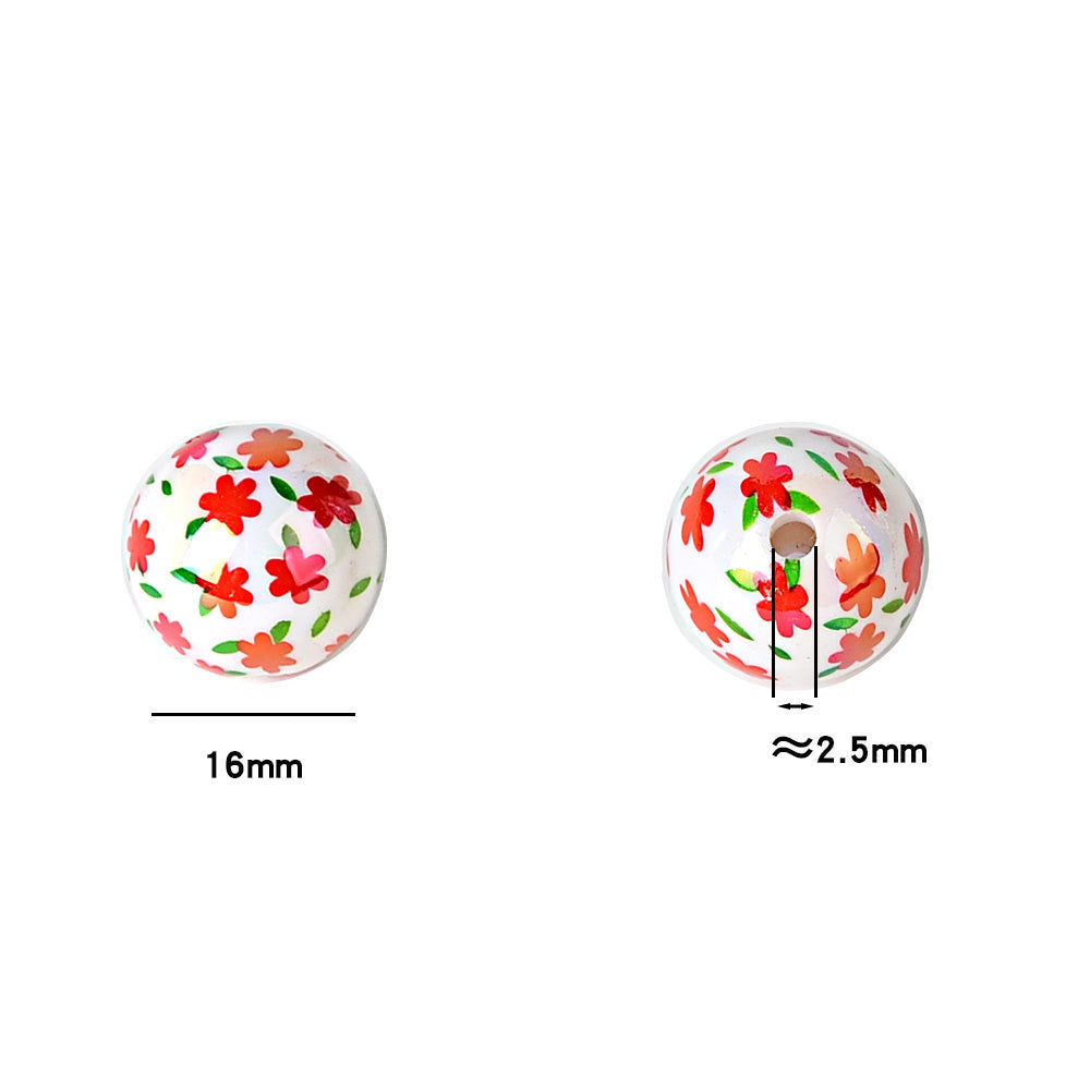 100Pcs small fresh flower printed acrylic DIY jewelry accessories loose beads beaded mobile phone chain bracelet necklace hanging bag hanging
