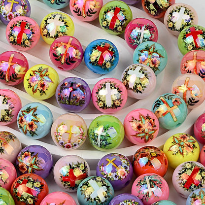 100Pcs new printed cross beaded fashionable versatile acrylic round beads high value DIY mobile phone chain printed loose beads