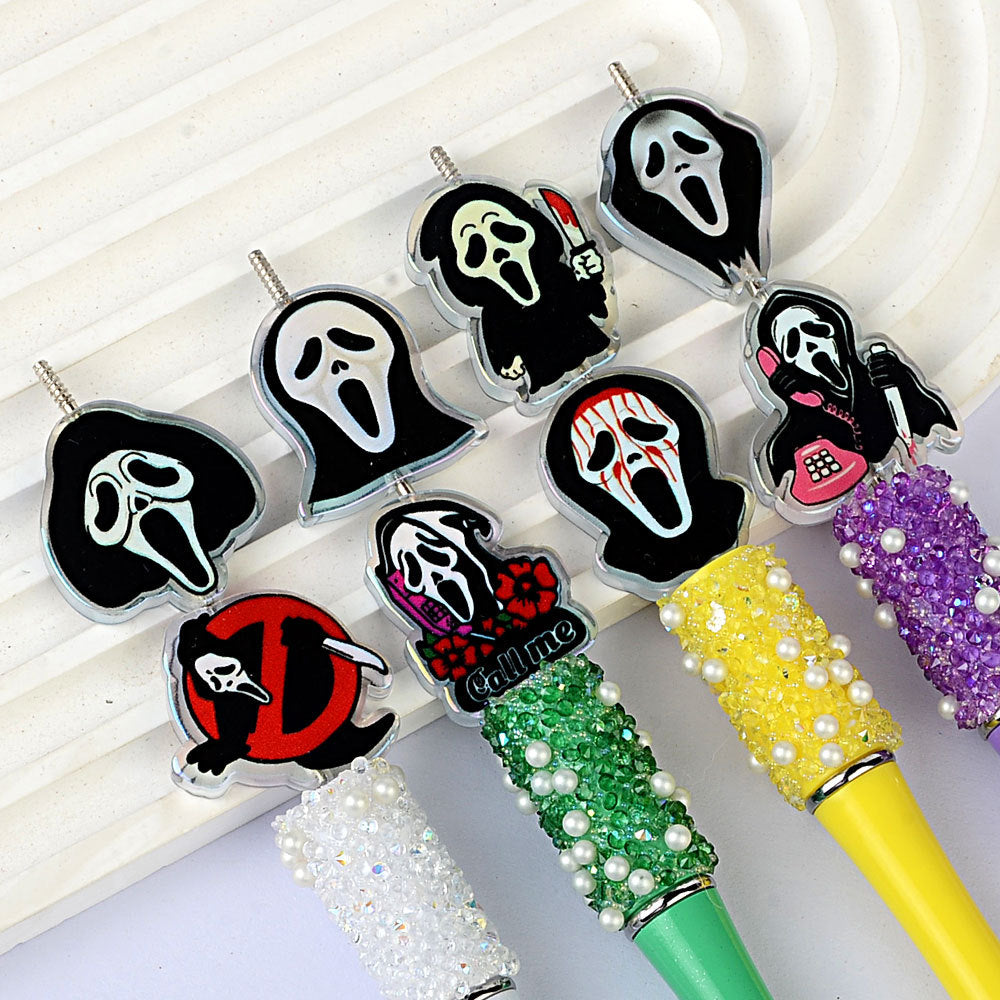 100Pcs Scream Halloween Horror Grimace Acrylic Sheet Bead DIY Printed Bead Pen Mobile Phone Chain Accessories