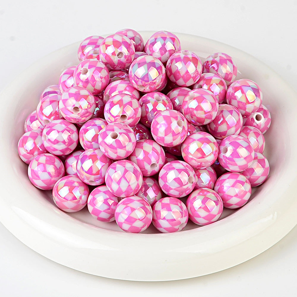 100Pcs 16mm UV rhombus grid through hole round beads DIY handmade beaded loose bead string pen mobile phone chain jewelry accessories spot