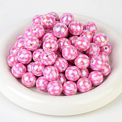 100Pcs 16mm UV rhombus grid through hole round beads DIY handmade beaded loose bead string pen mobile phone chain jewelry accessories spot