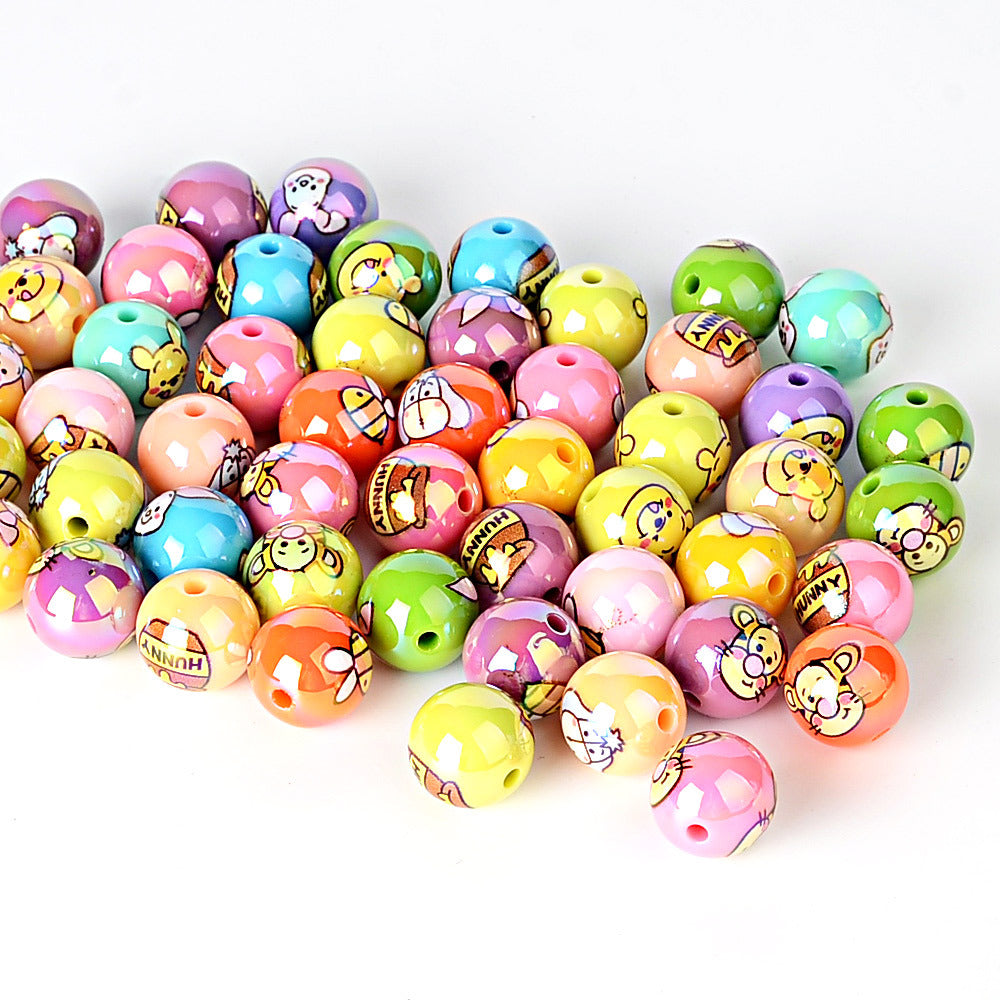 100Pcs 16mmUV plated color Stitch series printing beads DIY bead pen mobile phone keychain car hanging and other accessories