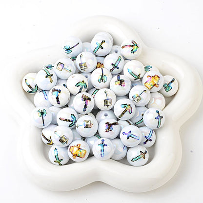 100Pcs 16mm acrylic printed cartoon gamepad straight hole round beads DIY handmade beaded jewelry accessories material