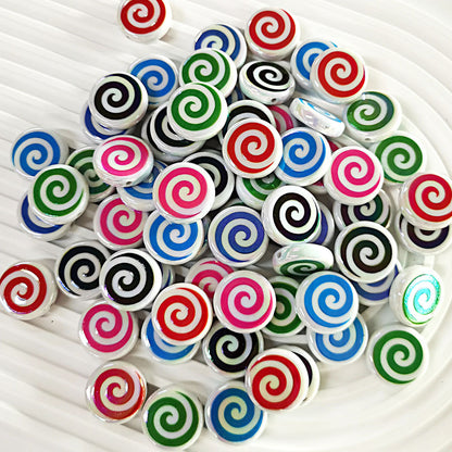100Pcs acrylic color-plated double-sided printing whirlwind donut straight-hole beads, biscuit beads DIY mobile phone chain jewelry accessories