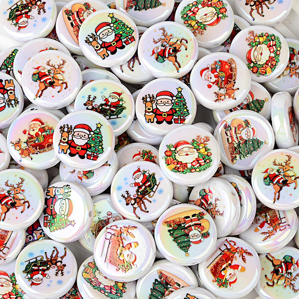 100Pcs Christmas themed acrylic flat beads Santa snowman Christmas tree gingerbread man DIY handmade accessories wholesale