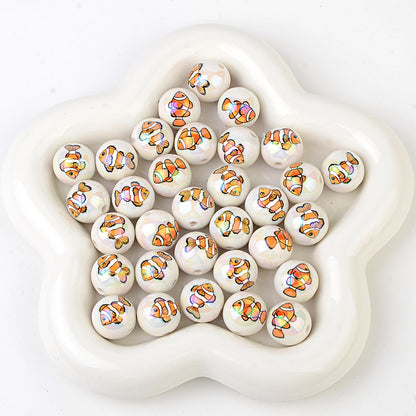 100Pcs acrylic solid color printing marine life starfish clownfish DIY mobile phone rope keychain pen jewelry accessories