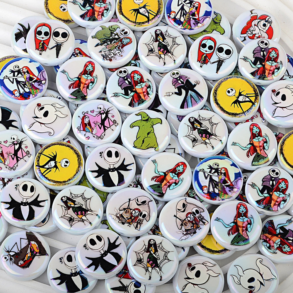 100Pcs acrylic solid color plating color printing Halloween vertical hole DIY Douyin live broadcast mobile phone rope keychain string pen accessories