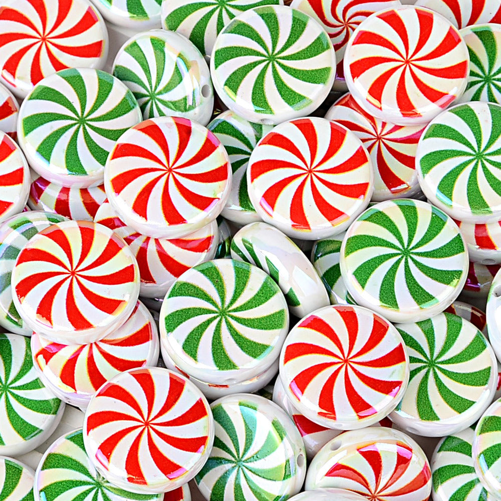 100Pcs Christmas red and green spiral windmill candy acrylic disc beads DIY handmade beaded jewelry accessories wholesale