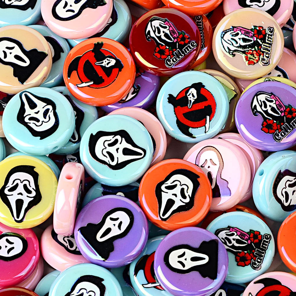 100Pcs Halloween elements grimace printing through hole flat beads DIY bead pen mobile phone chain jewelry loose beads accessories
