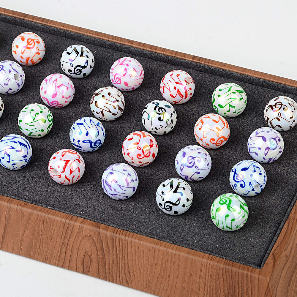 100Pcs new color music symbol printing straight hole round beads DIY mobile phone chain bead pen plated color jewelry accessories wholesale