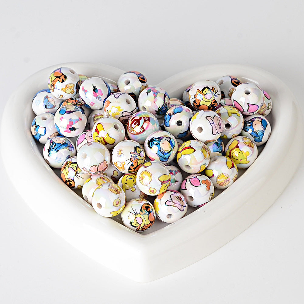 100Pcs 16mmUV plated color Stitch series printing beads DIY bead pen mobile phone keychain car hanging and other accessories
