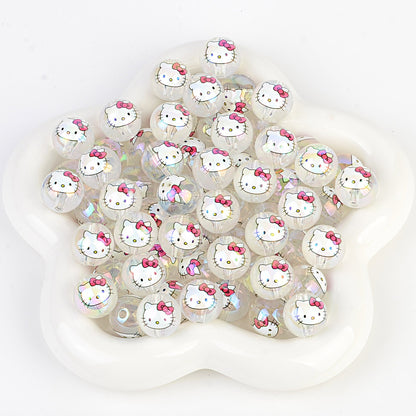 100Pcs printed Sanrio Hello Kitty hallo KT straight hole round beads DIY jewelry loose beads mobile phone chain bead pen accessories