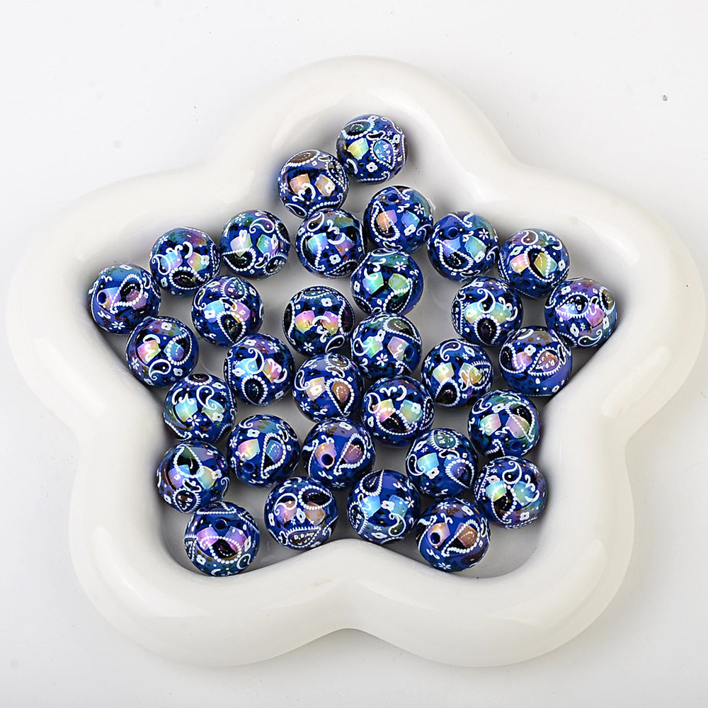 100Pcs UV plated color two-color paisley pattern cashew flower beaded DIY beaded pen mobile phone chain pendant loose bead jewelry with