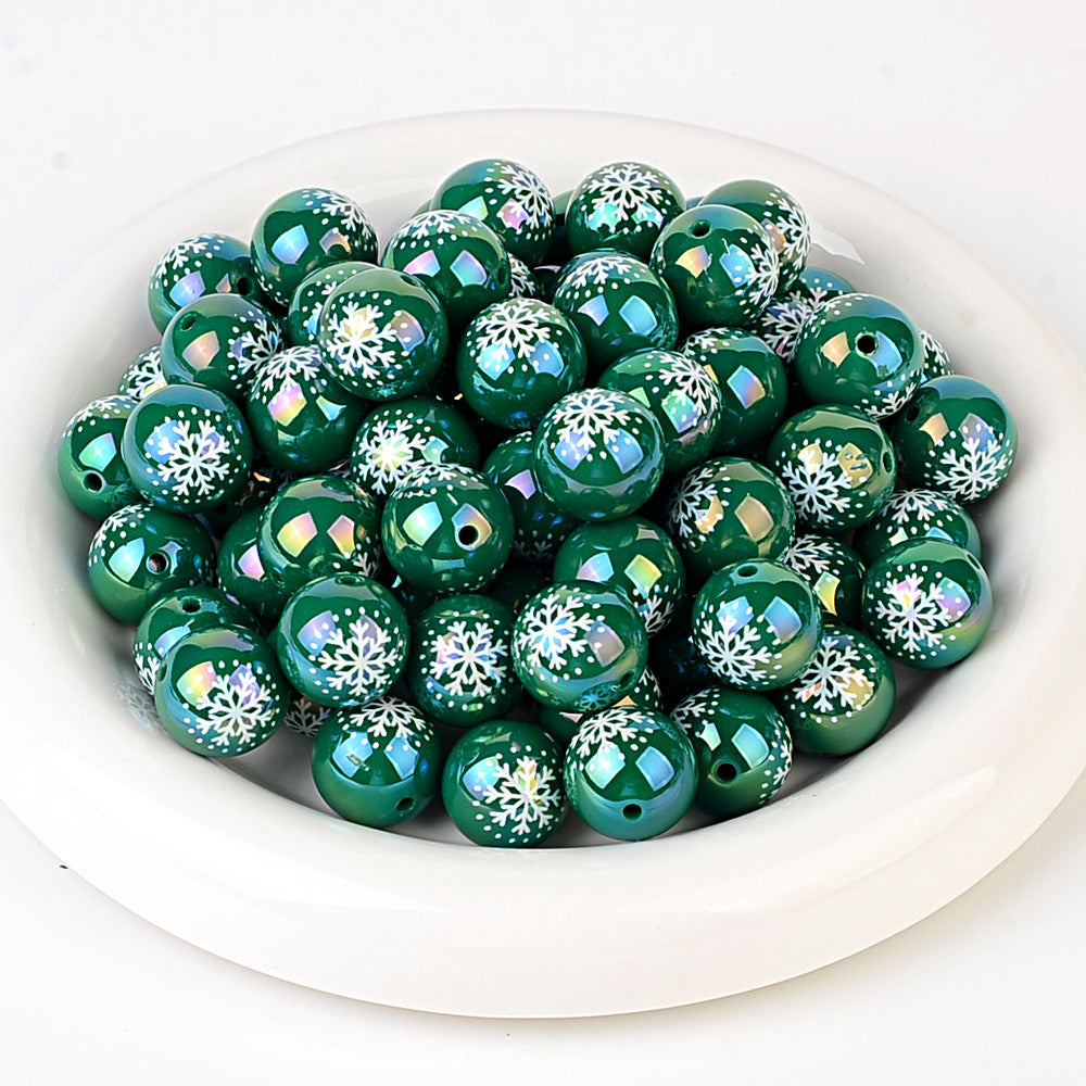 100Pcs acrylic UV plating color printing color Christmas snowflake round beads DIY handmade jewelry beaded material accessories