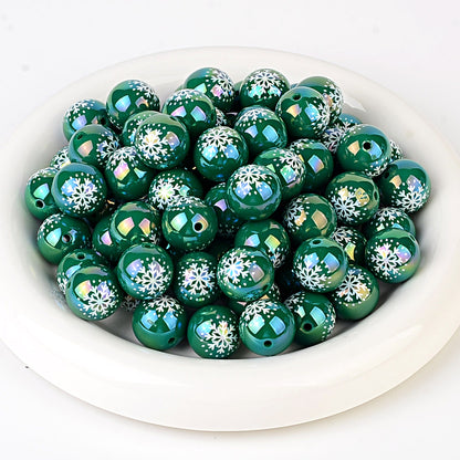 100Pcs acrylic UV plating color printing color Christmas snowflake round beads DIY handmade jewelry beaded material accessories