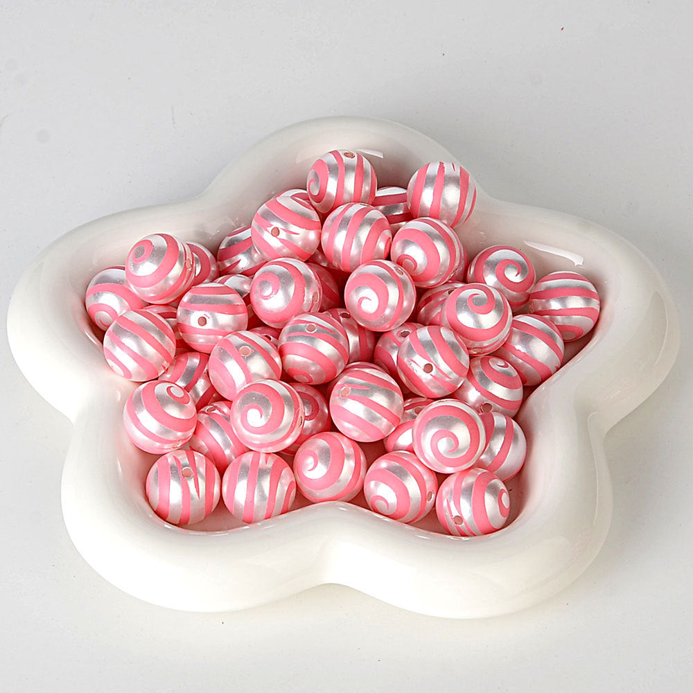 100Pcs imitation pearl back pattern printing lollipop rainbow whirlwind beaded DIY jewelry mobile phone bead pen bag chain accessories