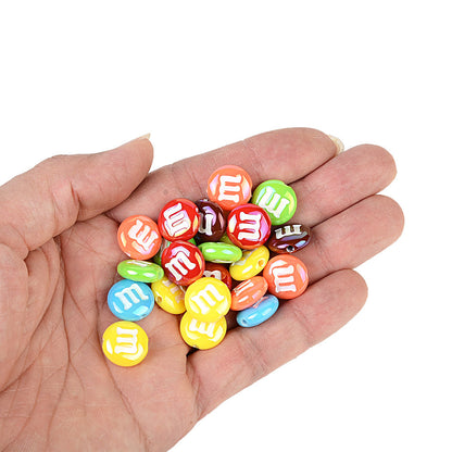 100Pcs cross-border popular 14mm acrylic mixed color M bean flat bead beaded DIY mobile phone chain keychain material jewelry