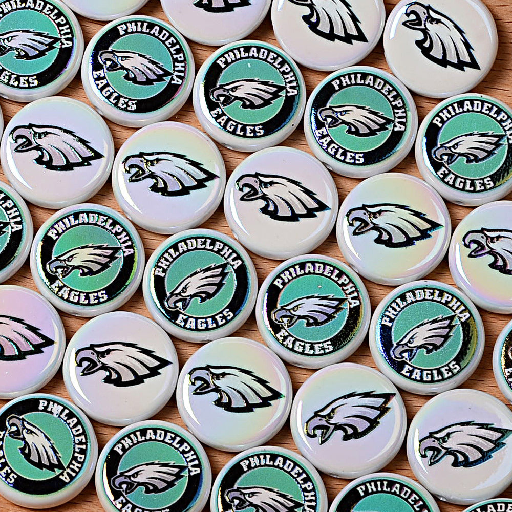 100Pcs 24mm NFL Football Team Acrylic Double Sided Printed Through Hole Beads DIY Bracelet Round Cake Beads