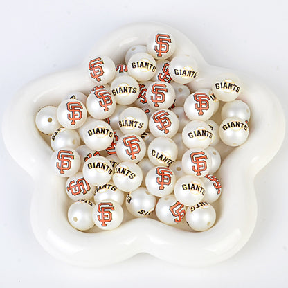100Pcs 16mm frosted printing MLB baseball league round beads loose beads DIY bead pen car hanging baseball team accessories