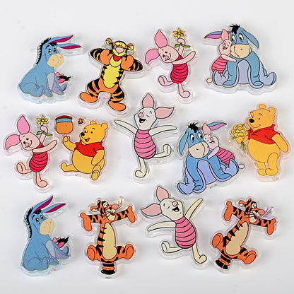 100Pcs printed relief Winnie the Pooh acrylic sheet beaded DIY mobile phone chain bag hanging keychain jewelry accessories