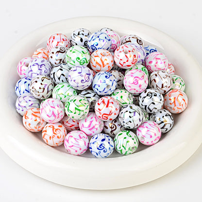 100Pcs new color music symbol printing straight hole round beads DIY mobile phone chain bead pen plated color jewelry accessories wholesale