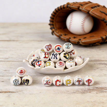 100Pcs acrylic printing MLB baseball round beads 16MM loose beads DIY bead pen car hanging accessories