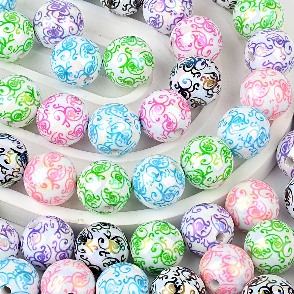100Pcs solid color plating color printing roll grass pattern straight hole beading DIY mobile phone rope beading pen keychain pendant accessories