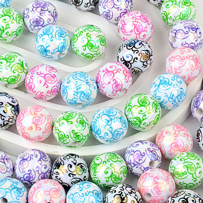 100Pcs solid color plating color printing roll grass pattern straight hole beading DIY mobile phone rope beading pen keychain pendant accessories