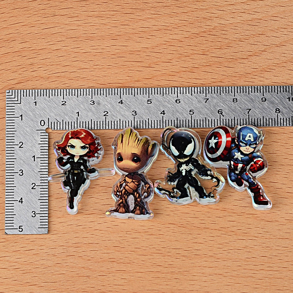 100Pcs cartoon superhero acrylic sheet beads DIY beaded key jewelry accessories animation printing transparent patch