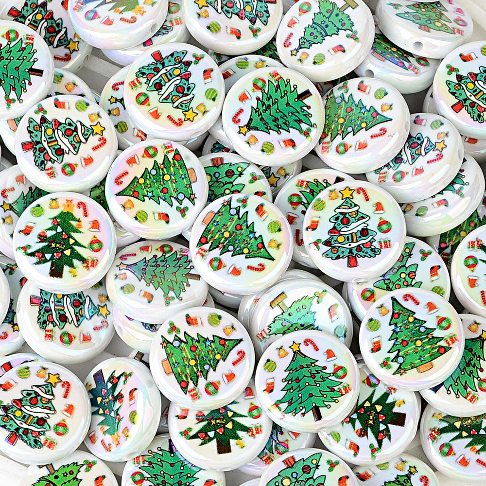 100Pcs Christmas themed acrylic flat beads Santa snowman Christmas tree gingerbread man DIY handmade accessories wholesale