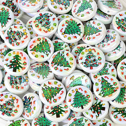 100Pcs Christmas themed acrylic flat beads Santa snowman Christmas tree gingerbread man DIY handmade accessories wholesale