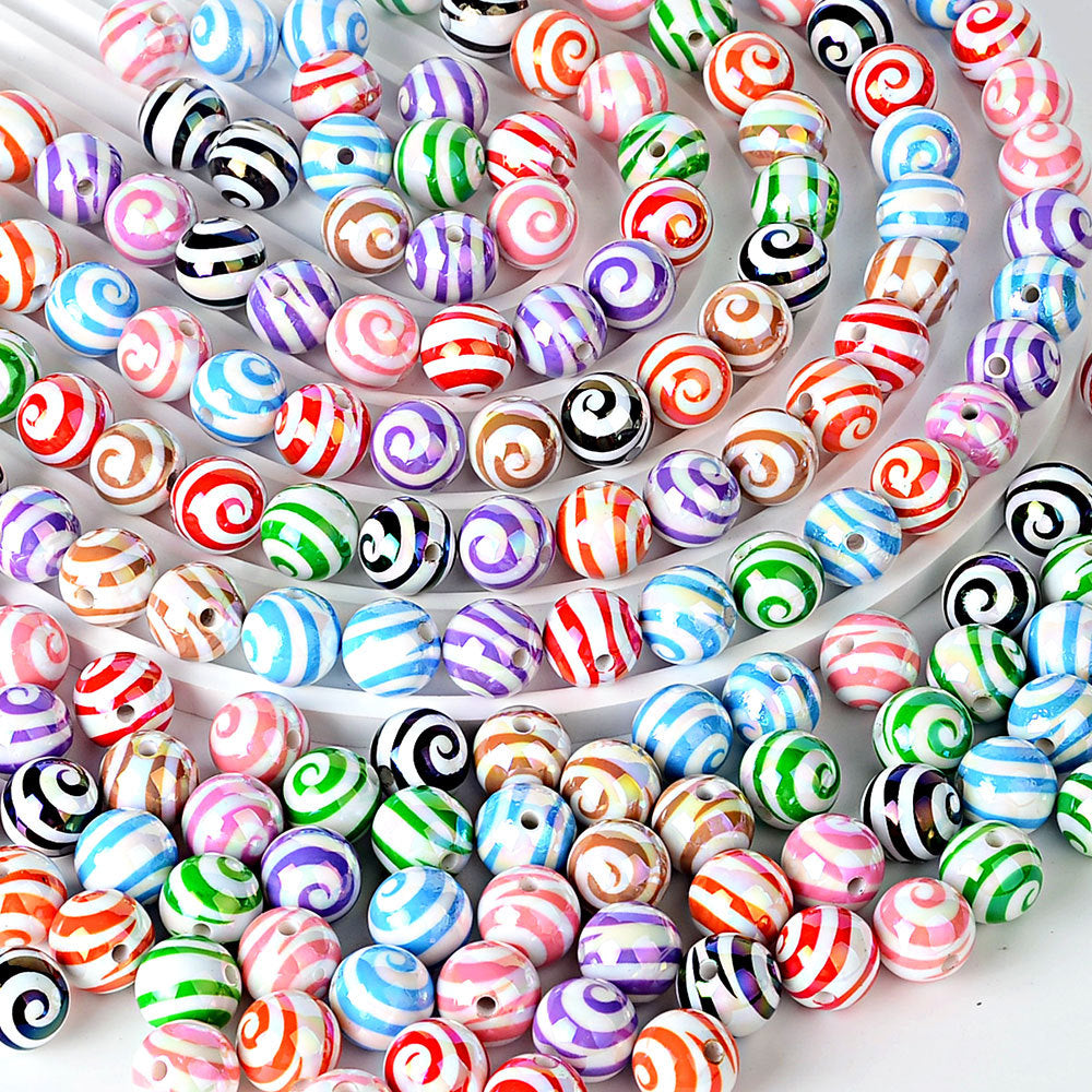 100Pcs 16mm straight hole lollipop beaded colored spiral loose beads DIY mobile phone chain beaded pen material accessories wholesale