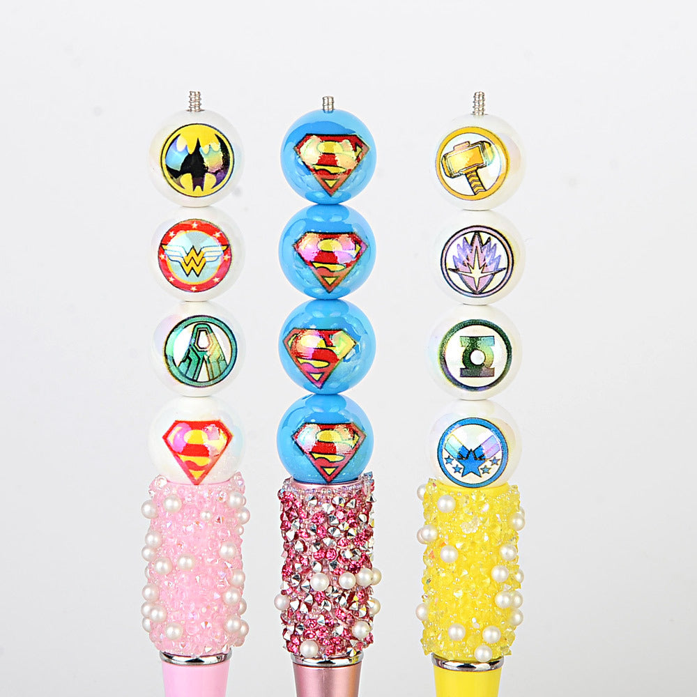 16Mm Marvel Superhero straight hole printing beaded DIY mobile phone chain keychain car hanging bead pen jewelry with