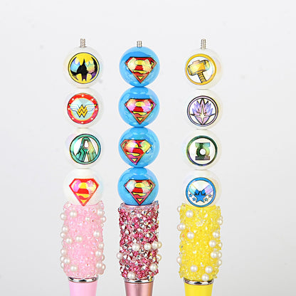 16Mm Marvel Superhero straight hole printing beaded DIY mobile phone chain keychain car hanging bead pen jewelry with