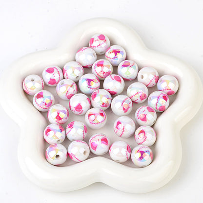100Pcs acrylic plated UV printing Halloween grimace round beads DIY mobile phone chain keychain accessories bead pen decorative beads