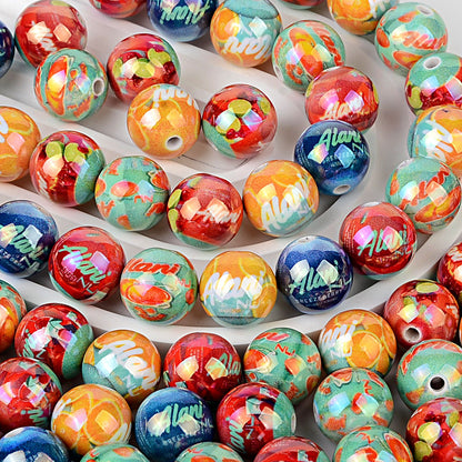 100Pcs juice drink pattern loose beads colorful UV printing straight hole round beads handmade pendant material wholesale