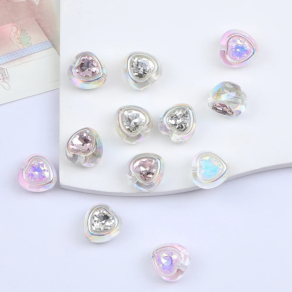 Design 100Pcs 14*14MM DIY Beads/Heart Shape/Acrylic Beads/Hand Made/Aurora Effect/Jewelry Findings & Components #17374