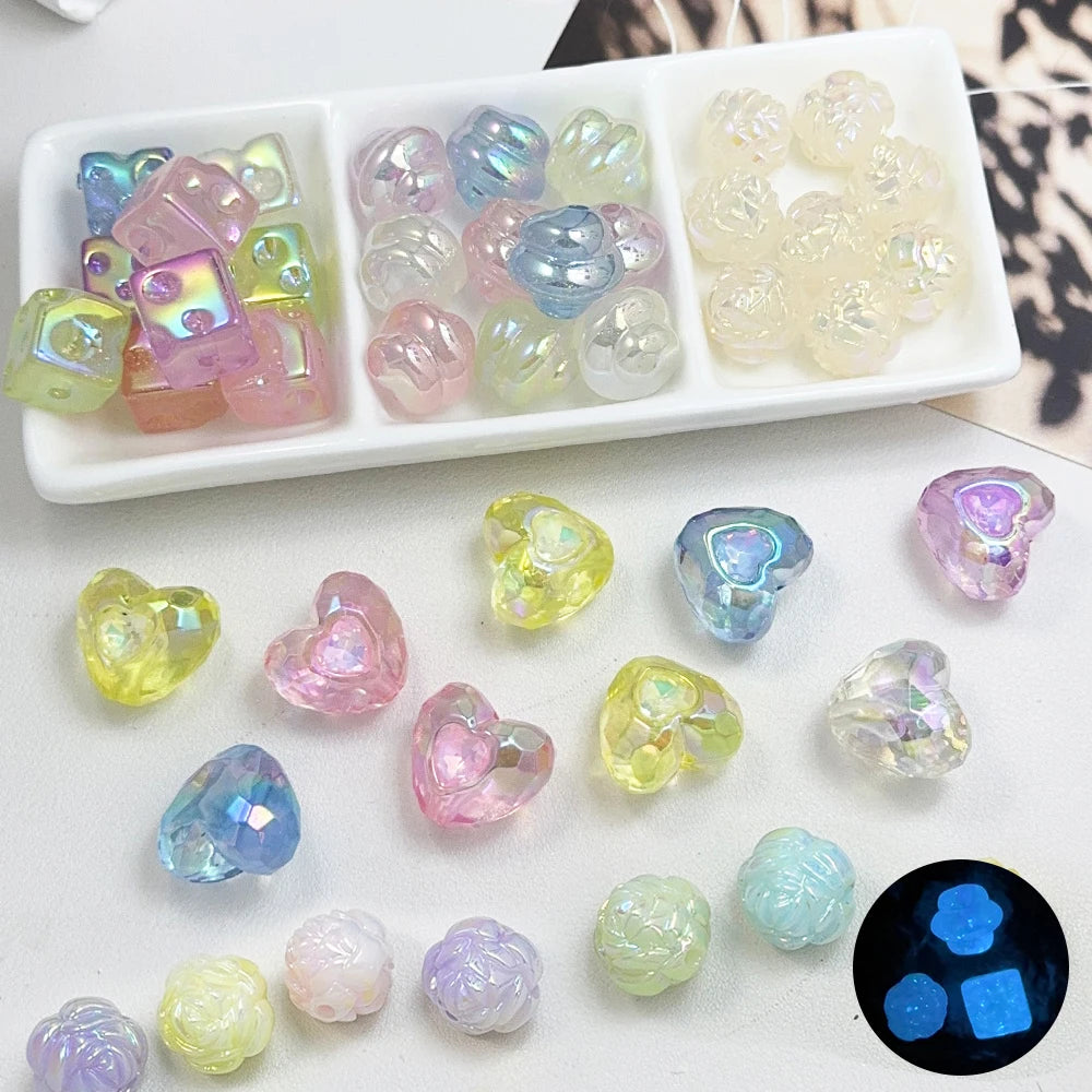 Design 100Pcs DIY Beads/Hand Made/Heart Flower Shape/Luminous Effect/Acrylic Bead/Jewelry Findings & Components #18127