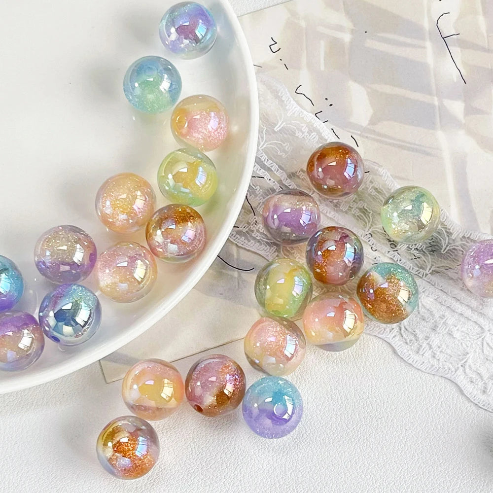 Handmade 100Pcs 16*16MM DIY Beads/Round Shape/Aurora Effect Beads/Glitter Powder/Jewelry Findings & Components #18825