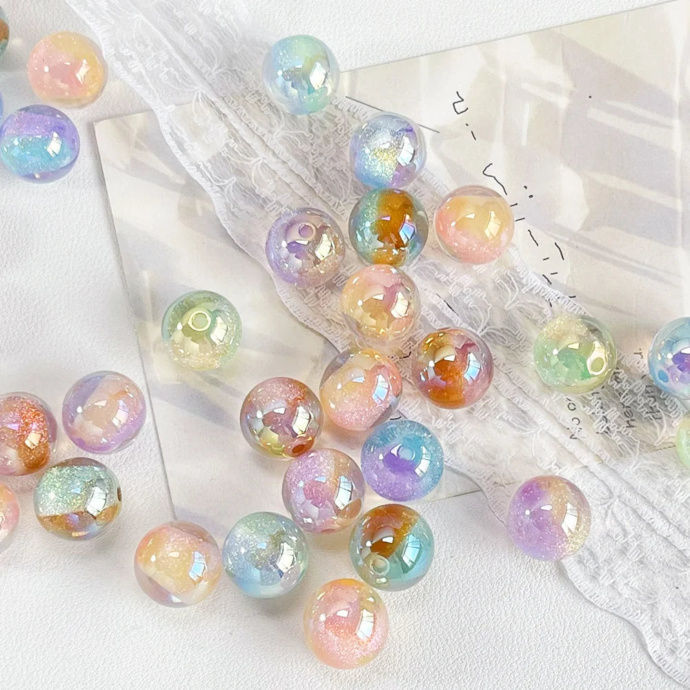 Handmade 100Pcs 16*16MM DIY Beads/Round Shape/Aurora Effect Beads/Glitter Powder/Jewelry Findings & Components #18825