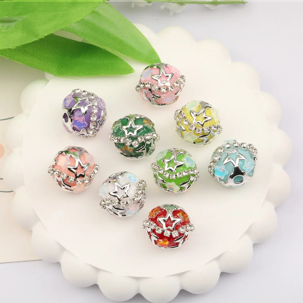Design 50Pcs 20*20MM Acrylic Bead/Hand Made/Jewelry Findings & Components/Star Patch Effect/Round Shape/Fancy Bead/DIY