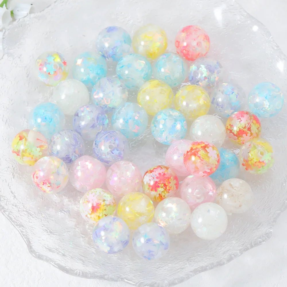 Handmade 100Pcs 16*16MM DIY Beads/Glitter Powder Effect/Hand Made/Jewelry Findings & Components/Round Shape/Resin #18522
